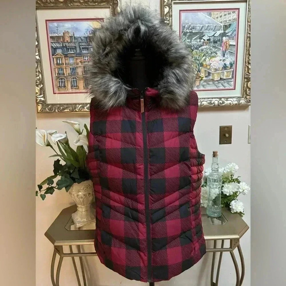 🖤❤️ALPINE DESIGN QUILTED PUFFER BUFFALO CHECK DOWN FILLED HOODIE VEST SIZE XL - Picture 3 of 12